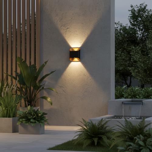 Image of FERA Waterproof Up Down Led Wall Lamp, Aluminium IP65 Body 2 Ray, Warm White, Indoor /Outdoor Decorative Wall Sconce Light, (NOVA)