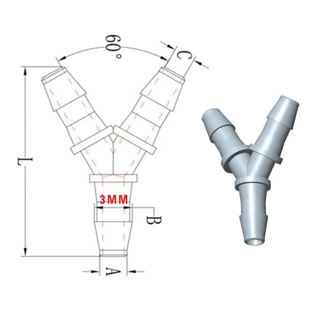 Conector de tubo de tinta en Y para cabezal XP600 y DX5 con manguera de 3x2mm 10 uds 3