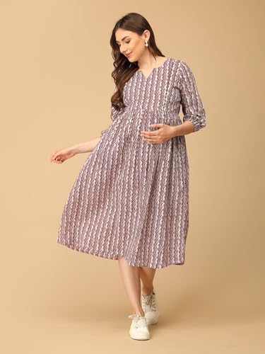 Image of The Mom Store Maternity and Nursing Sleeveless Dress for Women | Casual Dress | Pre and Post Pregnancy Wear | Printed Stylish Dress for New Mom | Trendy Dresses for Women's