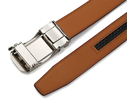 Image of Lingli Men's Belt,Ratchet Dress Belt with Automatic Buckle Brown /Black-Trim to Fit-35mm wide