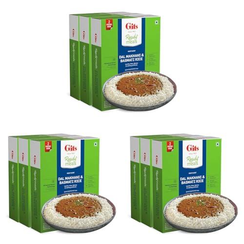 Image of Gits Ready to Eat Basmati Rice + Dal Makhani Combo Indian Meal, Pure Veg Heat and Eat, 1125g (Pack of 9 X 375g Each)