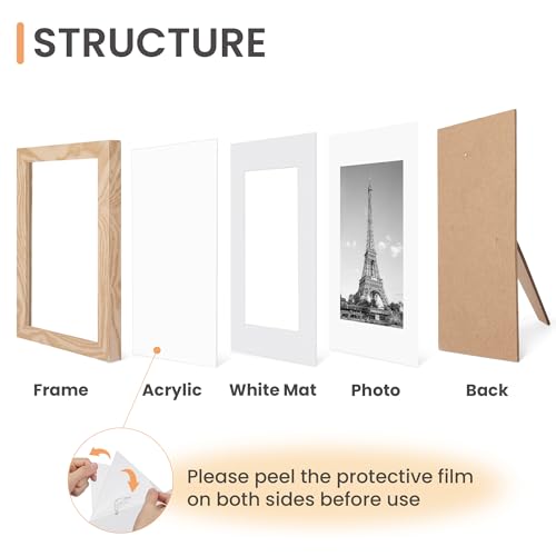 Image of upsimples 8x10 Picture Frame Set of 10, Display Pictures 5x7 with Mat or 8x10 Without, Multi Photo Frames Collage for Wall or Tabletop Display, Natural