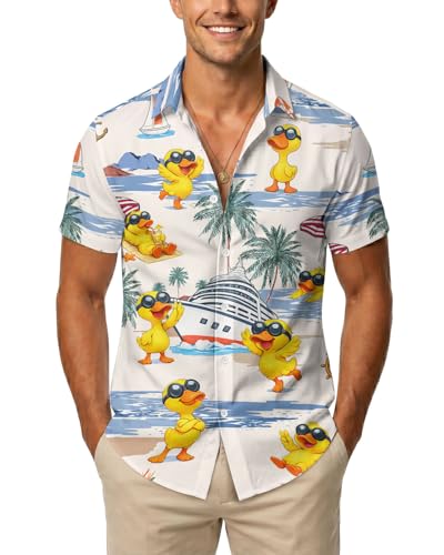 99TIMORO Rubber Aloha Duck Mens Hawaiian Shirts Short Sleeve Top