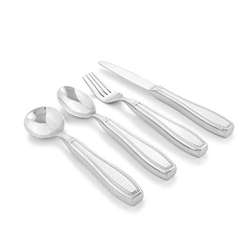 Weighted 7 oz Eating Utensils by Celley, 4pc Stainless Steel Knife Fork Spoon Set for Tremors and Parkinsons Patients