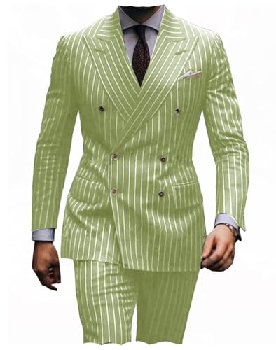 ORBITRAY Striped Mens Suits Double Breasted for Wedding Groom 2-Pieces Tuxedos Best Man Blazer Pants4