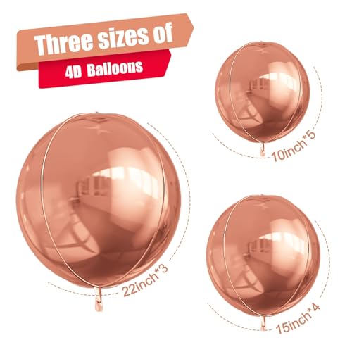 Image of 12PCS Rose Gold Round Foil Balloons 22 inch 15 inch 10 inch Large Mylar Balloons | Metallic Rose 4D Ball Balloons for Birthday Party, Graduation, Wedding, Christmas, New Year, Disco Prom Party Decorations