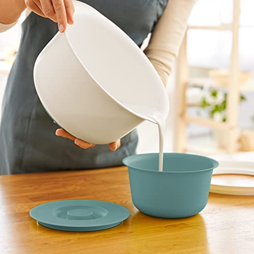 Foto von Rotho 1043305092 Fresh 2er-Set Schüssel 1.2l + 4l mit Deckel, Kunststoff, Weiss/Türkis