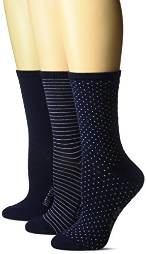 Hot Sox Women's 3 Pack Originals Classics Crew Socks, Dots & Stripes (Navy), Shoe Size: 4-10