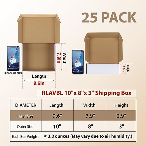 Image of RLAVBL 10x8x3 Shipping Boxes Set of 25, White Corrugated Cardboard Box for Packing, Mailing, Business