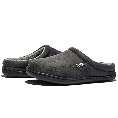 Image of NewDenBer Men's Warm Memory Foam Slippers Suede Plush Fleece Lined Slip on Indoor Outdoor Clog House Shoes