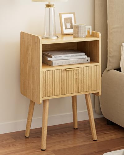 HEYZOEY Nachttisch Eiche, Nachttische Holz Nachtschrank mit Speicher Schublade Nachtkästchen Beistelltisch für Schlafzimmer, Wohnzimmer, Büro,...