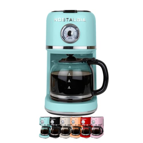 Image of Nostalgia Classic Retro 10 Cup Coffee Maker - One-Touch Drip Brew, Reusable Filter - Anti-Drip, Auto Shutoff, & Time Display - Dishwasher Safe 50 oz Carafe - Aqua