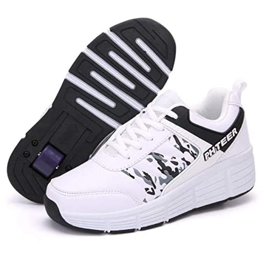 FUYY Zapatillas para Correr Zapatillas Deportivas con Ruedas, Zapatillas para Niños con Ruedas, Zapatillas con Ruedas De Moda, Zapatillas De Skate Zapatillas para Niños con Ruedas,White-42 EU