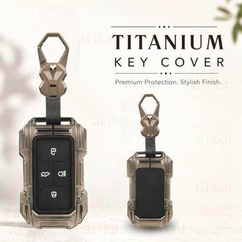 Image of arika Key Cover Compatible with Tata Harrier | Safari | Nexon | Altroz | Tigor | EV | Punch | Tiago EV Electric - 4 Button Smart Key , Element 22 Titanium Edition