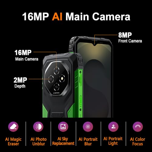 Blackview Fort 1 (18+256) Outdoor Handy ohne Vertrag, Android 15 Outdoor Smartphone, 16MP AI Kamera, 6.56" HD+ Bildschirm, 10000mAh, IP68 Wasserdicht Baustellenhandy,4G/NFC/OTG/GPS/FM, Grün – Bild 7