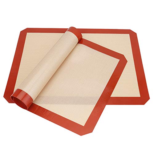Silicone Baking Mats- FUBARBAR Non Stick Reusable Cookie Pan Sheet Macaron Mat Liner for Oven & Rolling, Perfect Bakeware Supplies For Bread Making Pastry Cake Brioche Pizza-BPA Free (2 PCS)