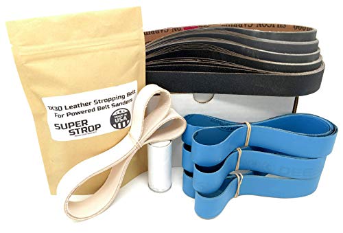1X30 Inch Complete Sharpening Belt Kit with Super Strop Leather Honing Belt