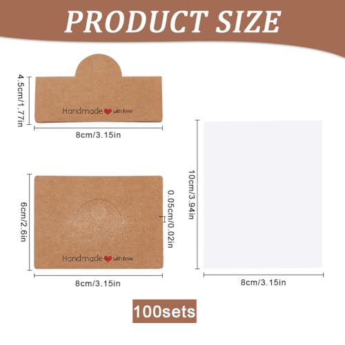 SOFPLATE 100Pcs Jewellery Display Cards with 100Pcs Bracelet Packaging Bags Brown Paper Foldable Header Card Holders Small Craft Package Set for Jewellery Hanging Selling Showing Small Business - Image 2