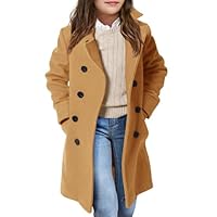 Haloumoning Girls Double Breasted Trench Coat Kids Notch Lapel Long Peacoat with Pockets 5-14 Years