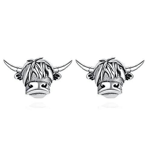 Fryneauy Highland Vaca Pendientes Stud S925 Pendiente De Plata Esterlina Highland Vaca JoyeríA Regalo Para Las Mujeres