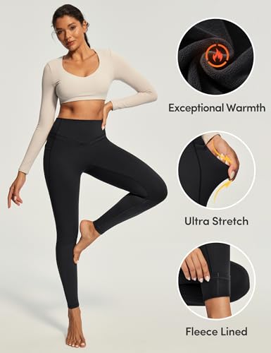 IUGA Compression Fleece Lined Leggings Women No Front Seam Thermal Leggings for Women Tummy Control High Waist Yoga Pants3