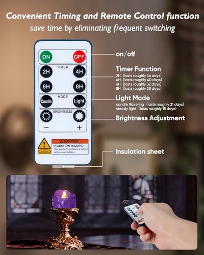 Image of Homemory 12-Pack Purple Remote Flameless Battery Tea Light Candles, 400+Hrs