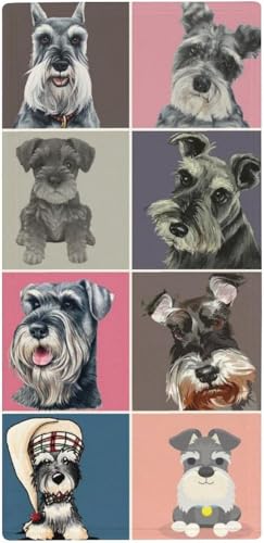 フェイスタオル シュナウザー 犬柄 帽子 タオル 35X73cm 長め 大きめ ハンドタオル サンゴフリース生地 耐久性 ふわふわ ソフト 柔らか肌触り 肌に優しい やわらか 軽い 薄手 吸水速乾 抗菌防臭 家庭用、温泉、砂浜、スポーツなどにも最適 部屋の