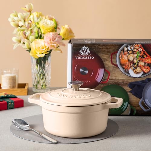Image of vancasso 2.5 Qt Enameled Cast Iron Dutch Oven with Lid, Cream