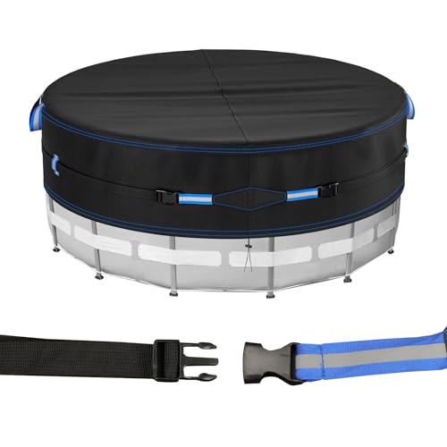 Cubierta Redonda para Piscinas de 366cm, Tarea Pesada 420D Lona Piscina, 12FT Lona de Piscina de Verano e Invierno, Resistente al Agua al Polvo y al Desgarro, con Cordón y Tiras Reflectantes