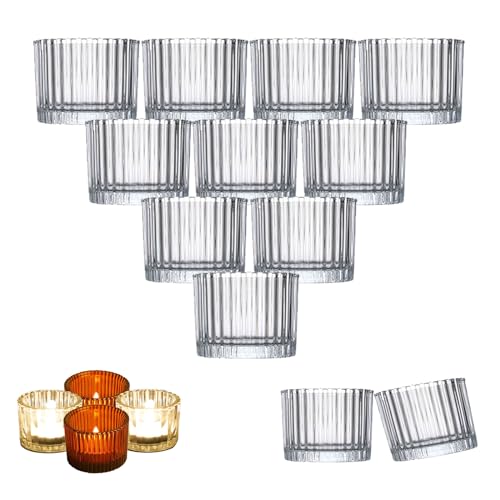 PYAWI 12PCS Tealight Candle Holder Clear Glass Tealight Candle Holder,Votive Candle Holders for Table Centerpieces Wedding Decor (Clear)