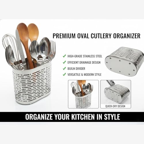 Image of FINALITY cutlery holder for kitchen accessories, Best use for spatula holder (Silver Oval Big)