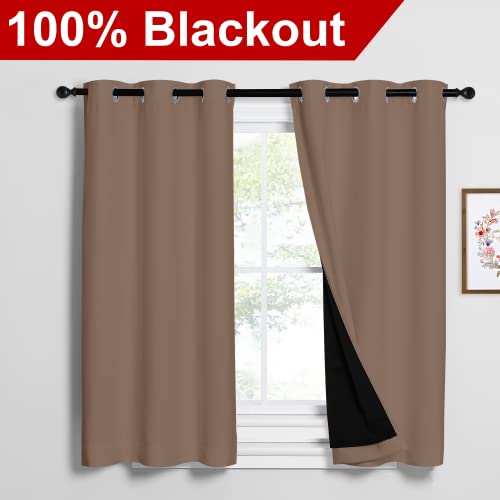 Image of NICETOWN Bedroom Full Blackout Curtain Panels, Super Thick Insulated Window Covers, Keeping Out Cold Air and Heat 100% Blackout Blinds with Black Liner (Cappuccino, Set of 2 PCs, 42 by 54-inch)