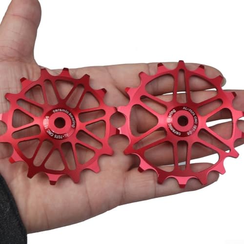Rodamiento de cerámica estrecha y ancha polea 16T/18T para desviador de bicicleta que mejora la eficiencia de conducción (rojo 18T)