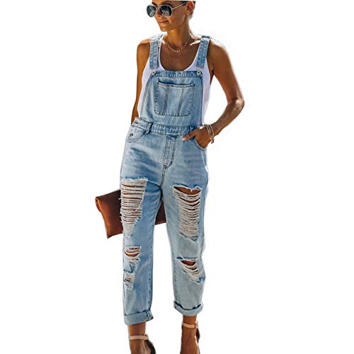 Caige Damen-Latzhose Art und Weise zerrissenen Jeans-beiläufigen dünnen Denim-Overall,Blau,XL Cover
