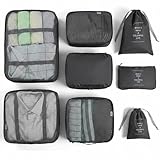 BillyBath Koffer Organizer set, Packing Cubes Kleidertaschen Schuhbeutel Reiseorganizer Packwürfel Kosmetik Travel Organizer Packtaschen für Koffer (8 teilig, schwarz)