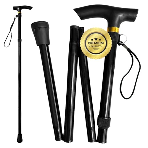 OrtoPrime Bastón Plegable y Extensible para Mayores - Bastones ortopédicos para Caminar Mujer Y Hombre Ancianos, Negro