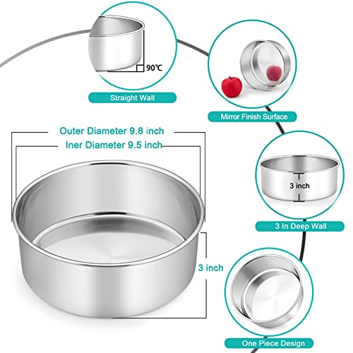 Image of TeamFar Round Cake Pans, 9''x3'' Stainless Steel Deep Tier Baking Cake Pan for Wedding Birthday Party, Non-Toxic & Heavy Duty, Straight & Deep Wall, Mirror Finish & Dishwasher Safe - Set of 2