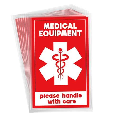 16uds Pegatinas Equipaje Medical Equipment, 5,08x7,62cm Please Handle with Care Etiquetas Impermeables Advertencia para Suministros Médicos Frágiles Etiqueta (Rojo y Blanco)
