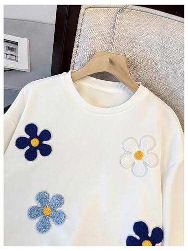 Milumia Girl's Flower Patched Crew Neck Sweatshirt Long Sleeve Loose Pullovers3