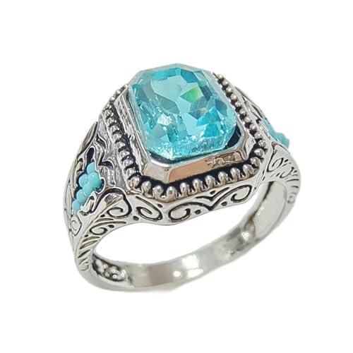 VCODWCSJO Anillo Geométrico Cuadrado De Circón Azul Mar para Mujer Anillo Punk Hip-Hop De Textura Retro para Hombre-R2025-12