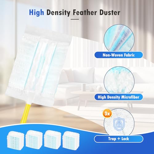 Image of 50 Count Duster Refills Compatible with Swiffer Duster Handles, 1 Handle | Dense Microfiber, Dust Lint and Pet Hair Pickup, For Blinds Shelves Fans Electronics and Car Interiors