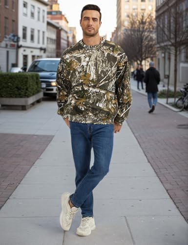 Men’s Crewneck Camo Sweatshirt Casual Pullover Long Sleeve Fleece Top Loose Graphic Print Streetwear for Fall Winter3