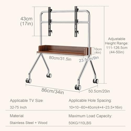 Soporte portátil para TV de 32-75 pulgadas con ruedas y ajuste de altura miniatura 2
