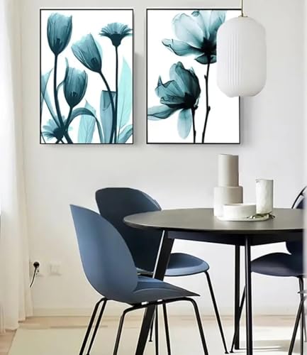 Affiche minimaliste abstraite florale bleue toile salon 60x80 - 4