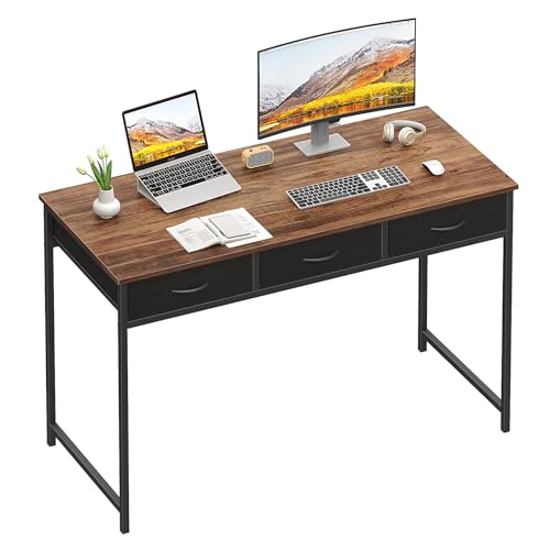 Image of WOHOMO Computer Desk with 3 Drawers, 47.2 Inch Small Vanity Desk with Storage, Home Office Bedroom Desk for Small Spaces, Modern Work Writing Study Gaming Tables, Rustic Brown