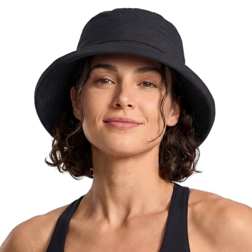 TOP-EX UPF 50 Sonnenhüte Damen mit Pferdeschwanz Breiter Krempe Fischerhut für UV-Schutz Wasserdicht regenhut Kinnriemen Atmungsaktiv Sommer-Mesh Faltbar Safari Strand Gärtner Schwarz L