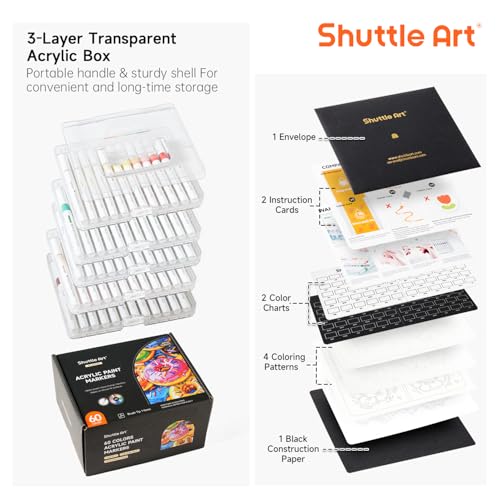 Image of Shuttle Art Automatic Ink Control Acrylic Paint Markers, 60 Colors Brush Tip Acrylic Paint Pens for Rock, Ceramic, Wood, Canvas, Glass, Stone, Fabric, Card Making, DIY Football Crafts, FlipFunAlong