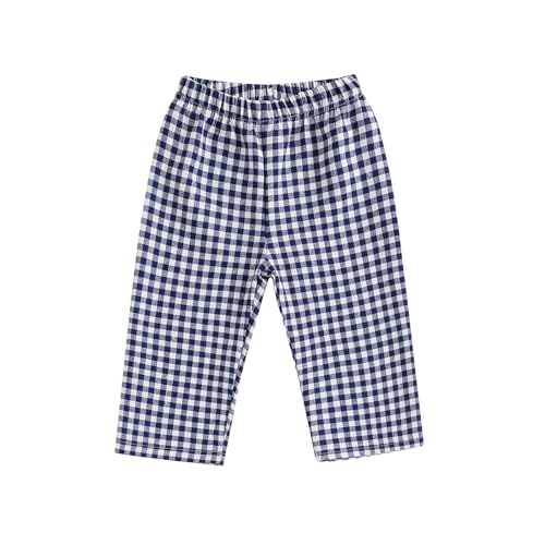 Toddler Baby Boy Girl Gingham Pants Elastic Waist Wide Leg Plaid Print Baggy Pants Infant Loose Checkered Sweatpants Trousers (Navy Blue, 18-24 Months)