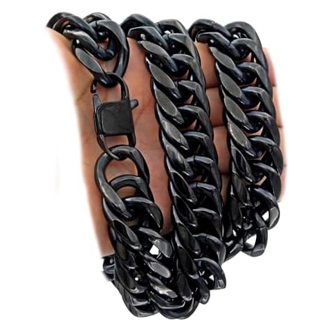Tiasri Men Curb Chain Necklace Stainless Steel/sliver/black/gold Chunky Double Tight Cuban Link Hip Hop Neck Chains for Men,width:22MM 18inch-32inch 8 Length Options (24, black) Cover