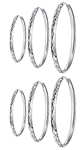 3 Pairs 925 Sterling Silver Hoops Earrings for Women Hoop Earrings Set Hypoallergenic Silver Hoop Earrings for Womens 30/40/50mm